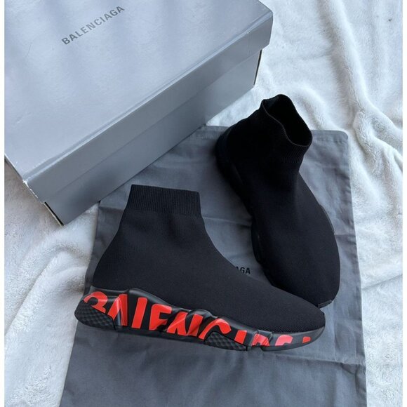 Balenciaga Black/Red Grafiti Speed Runners - Picture 1 of 2
